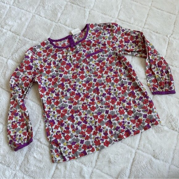 Mini Boden | Purple And Yellow Floral Pocket Long Sleeve Blouse | Size 5-6 Years - Picture 1 of 10